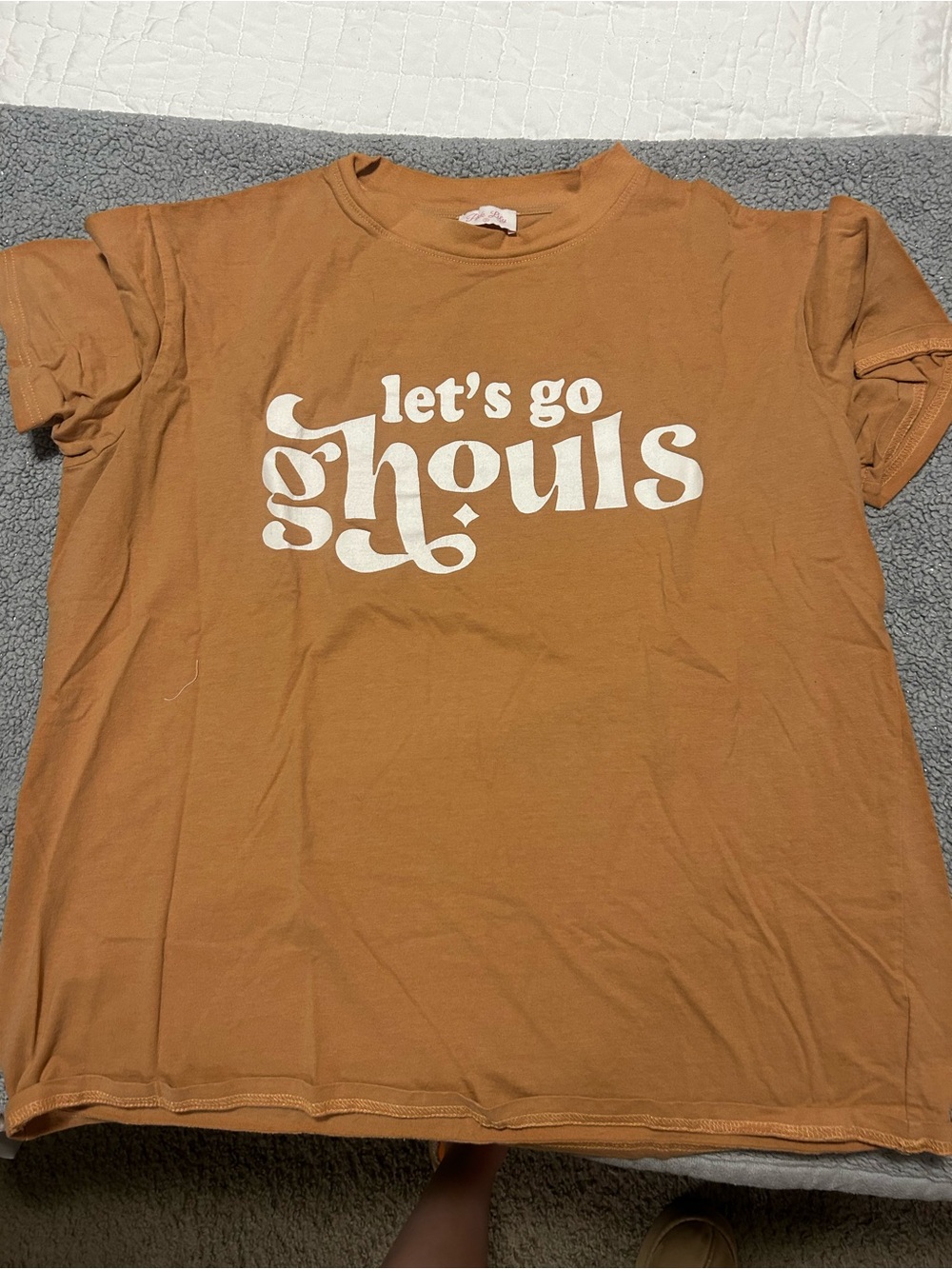 Pink Lily Let's Go Ghouls Graphic Tee - Rust Brown & White